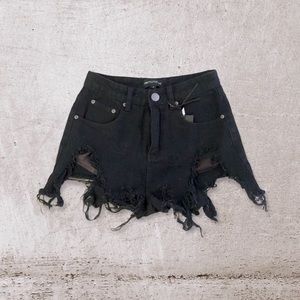Pretty little thing black extreme rip denim shorts